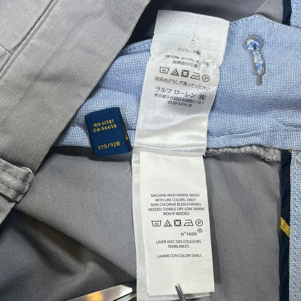 Polo Ralph Lauren Chino Pants Grey Stretch Straight Fit Preppy Office Ivy 30x32